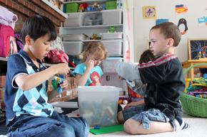 boys playing Lego
